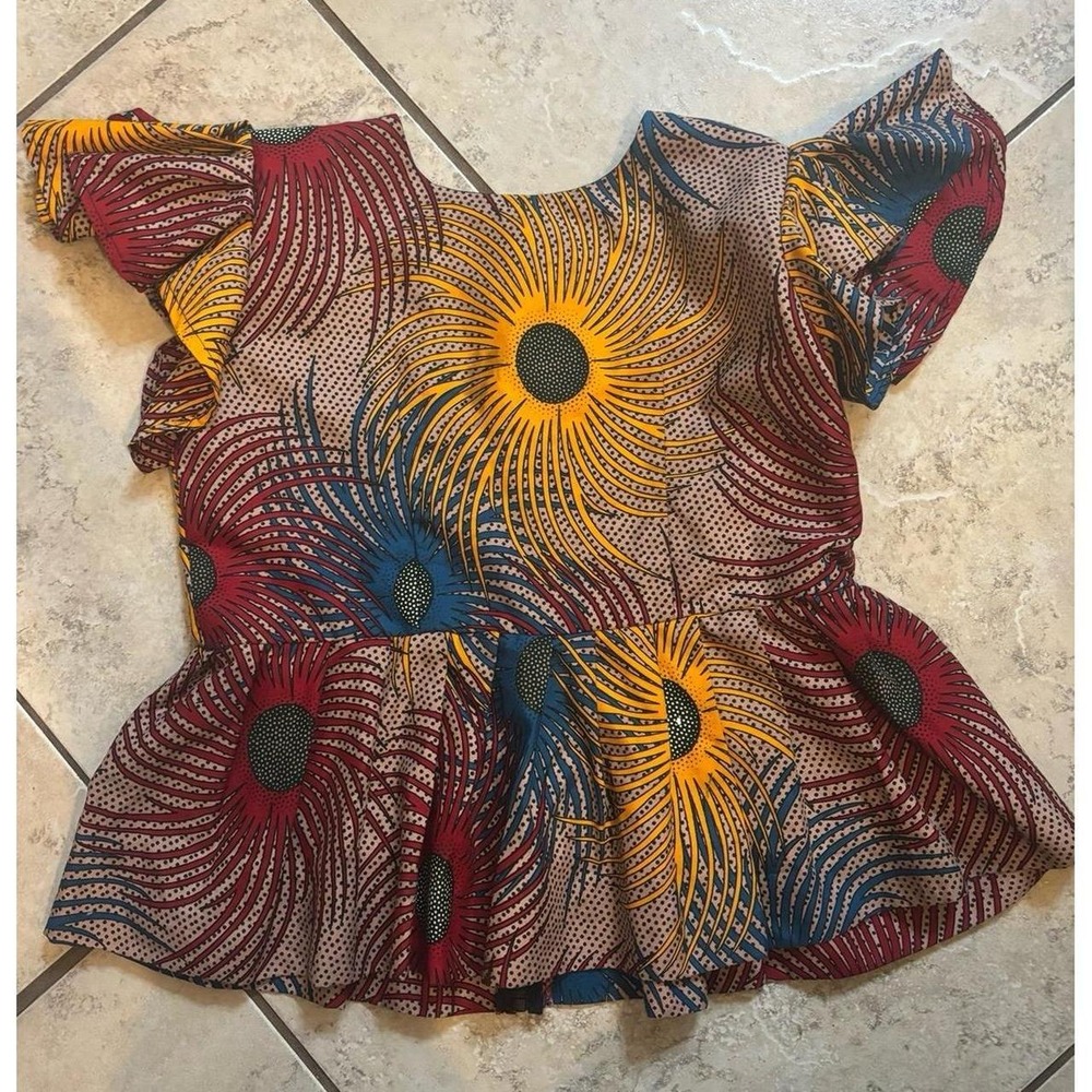 African print Peplum Top with Colorful Sunburst handmade size small